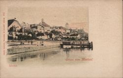 Murten Switzerland Lakeside View with Pier and Buildings Postcard