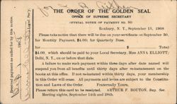 Order of the Golden Seal Payment Notice Delhi, NY Postcard Postcard Postcard