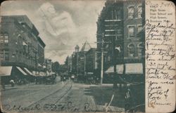 Main Street from School and High Streets, Brockton MA Postcard