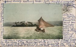 Coconut Island, Sailboat with Outrigger, Hilo, Hawaii Postcard