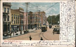 Glen Street, Glen Falls NY - Street Scene with Trolley Postcard