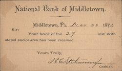 National Bank of Middletown, PA to Namesburg Bank Pennsylvania Postcard Postcard Postcard