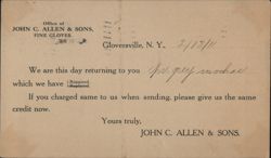 John C. Allen & Sons Glove Repair Notice Gloversville, NY Postcard Postcard Postcard