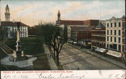 Front St and Soldier's Monument, Worcester, MA Massachusetts Postcard Postcard Postcard