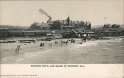 Redondo Hotel and Beach at Redondo, CA Postcard