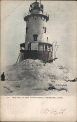 Winter at the Lighthouse, Stamford, CT Connecticut Postcard Postcard Postcard