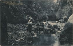 Native American Women Washing Clothes in Stream Native Americana Postcard Postcard Postcard