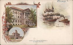 Chicago: Academy of Science, Grant Monument, Chicago River Postcard