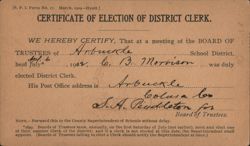 Certificate of Election of District Clerk, Arbuckle School District Postcard