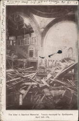 The Alter in Stanford Memorial, Totally Destroyed by Earthquake Postcard