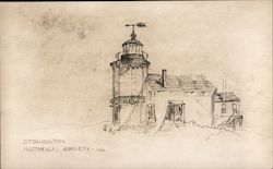 Stonington Historical Society - Lighthouse Sketch Connecticut Postcard Postcard Postcard