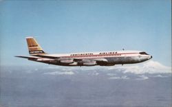 Continental's Golden Jet Boeing 707 over Mt Rainier Aircraft Postcard Postcard Postcard