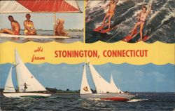 Hi from Stonington, Connecticut - Boating and Waterskiing Postcard