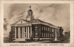 Stonington Town Hall & Corner Stone (1928) Connecticut Postcard Postcard Postcard