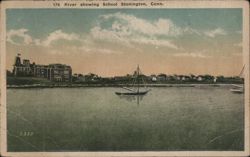 River showing School Stonington, Conn. Connecticut Postcard Postcard Postcard