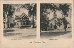 First Baptist & Catholic Churches, Stonington, Conn. Connecticut Postcard Postcard Postcard