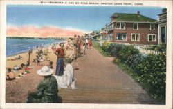 Boardwalk and Bathing Beach, Groton Long Point, CT Postcard