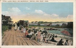 Scene Along Beach and Boardwalk, Groton Long Point, CT Postcard