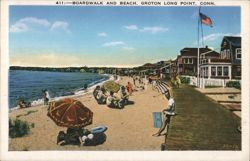 Boardwalk and Beach, Groton Long Point, CT Postcard