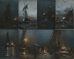 Set of 8: Oilette, Ships that Pass in the Night Tuck's Oilette Series Postcard Postcard Postcard