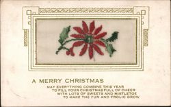 Swiss Embroidery Christmas Poinsettia Postcard Postcard Postcard