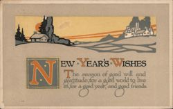 New Year's Wishes, Winter Scene Postcard