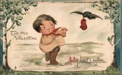 To My Valentine - Child, Crow, Mitten Postcard