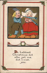 Dutch Children Playing Instruments, Christmas Greeting Postcard