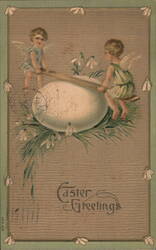 Easter Angels Rolling an Egg Postcard