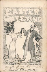 Easter Greeting - Devil Offering Flowers to Woman Postcard