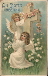 An Easter Greeting - Angels Decorating a Cross Postcard