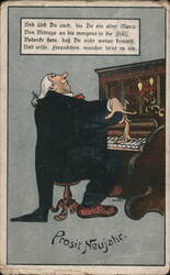 Prosit Neujahr - Man Playing Piano Postcard