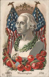 George Washington Bust with Cherries, Axe, and Flags Postcard