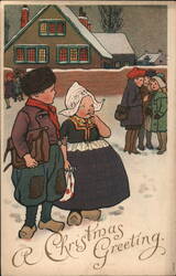 Christmas Greeting, Dutch Children in Traditional Dress Postcard