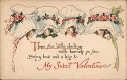 Four Little Darlings with Bonnets Postcard