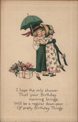 Birthday Wish with Children, Umbrella, Gift and Roses Postcard Postcard Postcard