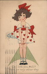 Girl with Red Bow and Heart Dress Postcard