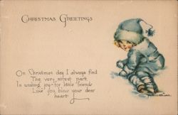 Christmas Greetings - Child in Winter Clothes Postcard