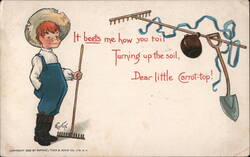 Boy with Garden Tools, Carrot-Top Poem Postcard