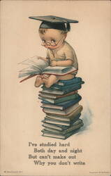 Baby Sitting on Stack of Books Postcard