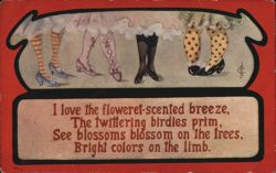 Five Pairs of Women's Legs and Shoes, Poem About Spring Postcard