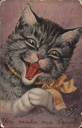 Laughing Cat with Yellow Bow Cats Arthur Thiele Postcard Postcard Postcard