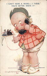 Little Girl Can't Hear on the Telephone Postcard