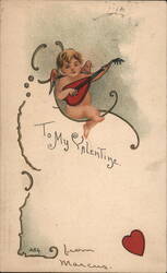 To My Valentine, Cupid with Mandolin Postcard