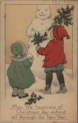 Children Building a Snowman Postcard