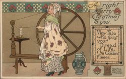 A Right Merry Christmas - Woman at Spinning Wheel Postcard