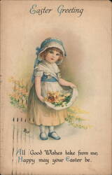 Easter Greeting - Little Girl with Flowers Postcard