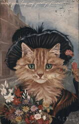 Cat Selling Flowers Postcard