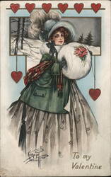 To My Valentine - Woman in Winter Fashions Postcard