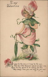 To My Valentine: Girl in Sweet Pea Blossom Outfit Postcard